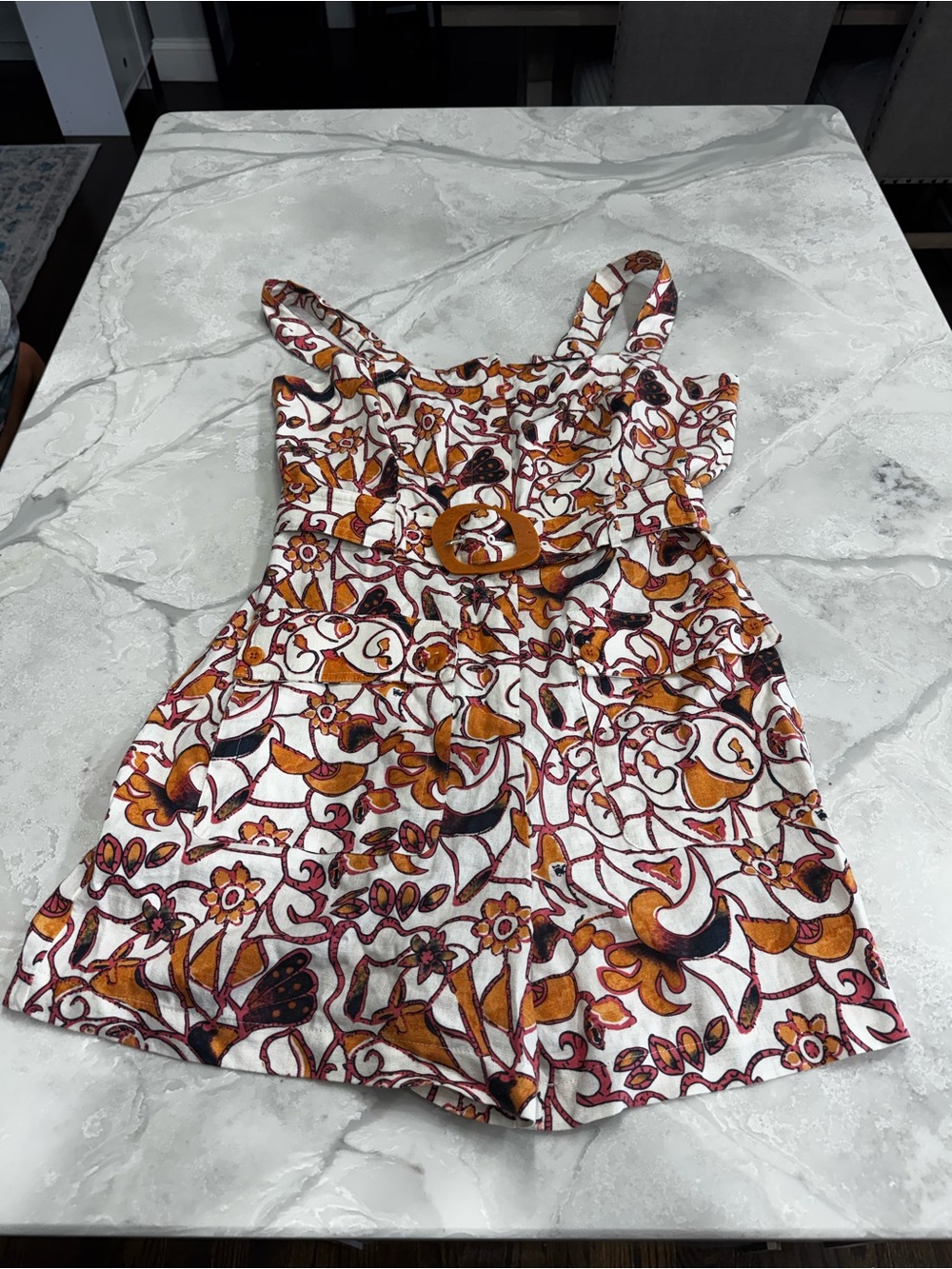 House of Harlow 1960 Girls' Floral Romper - White with Mustard & Burgundy